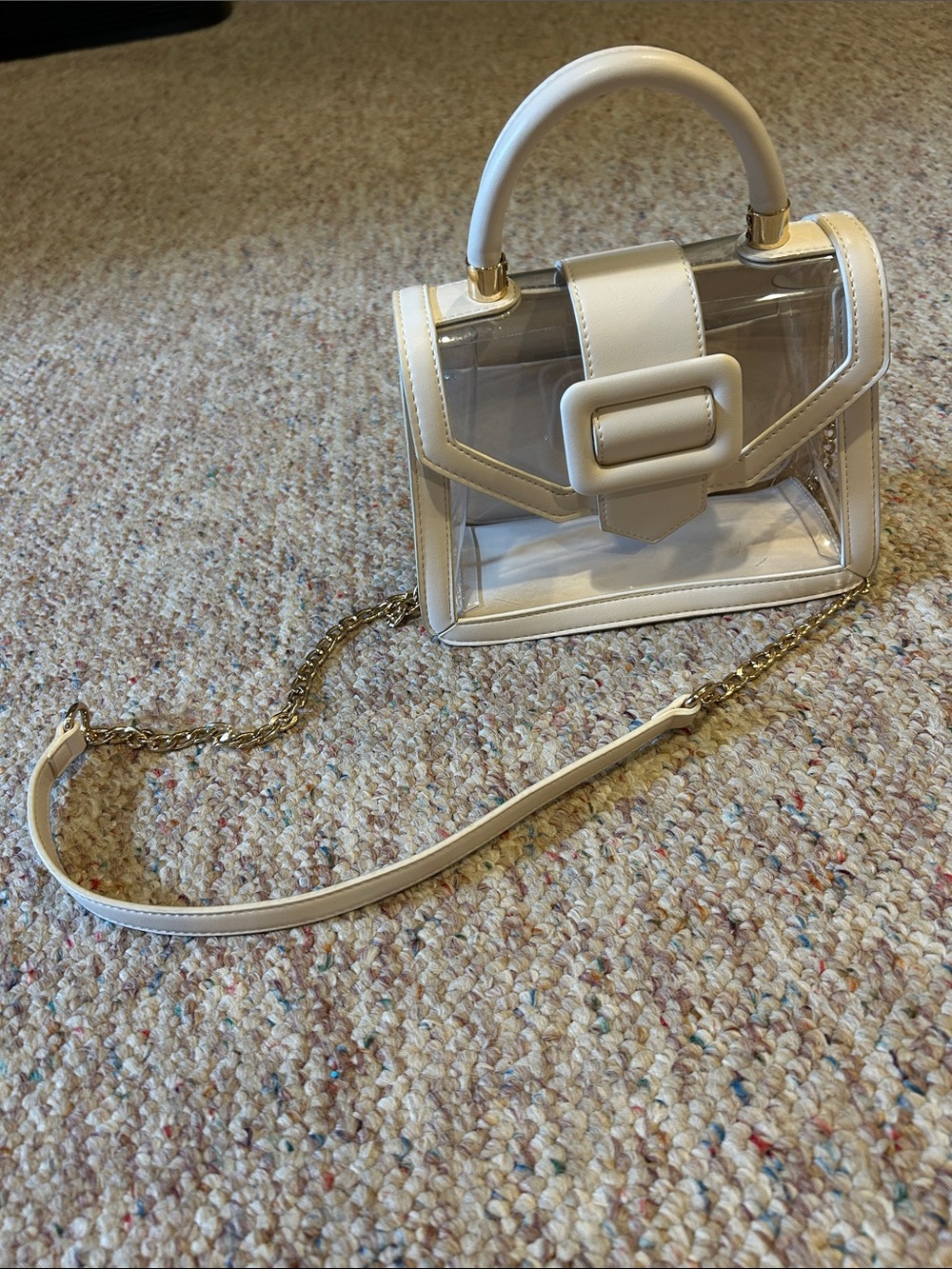 MMS Design Studio Clear PVC Crossbody Satchel in White with Gold Hardware